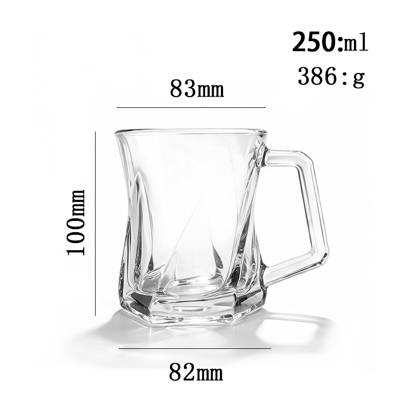 厂家现货原创专利斜纹咖啡杯饮料家用玻璃杯水杯啤酒杯带把手商用详情4