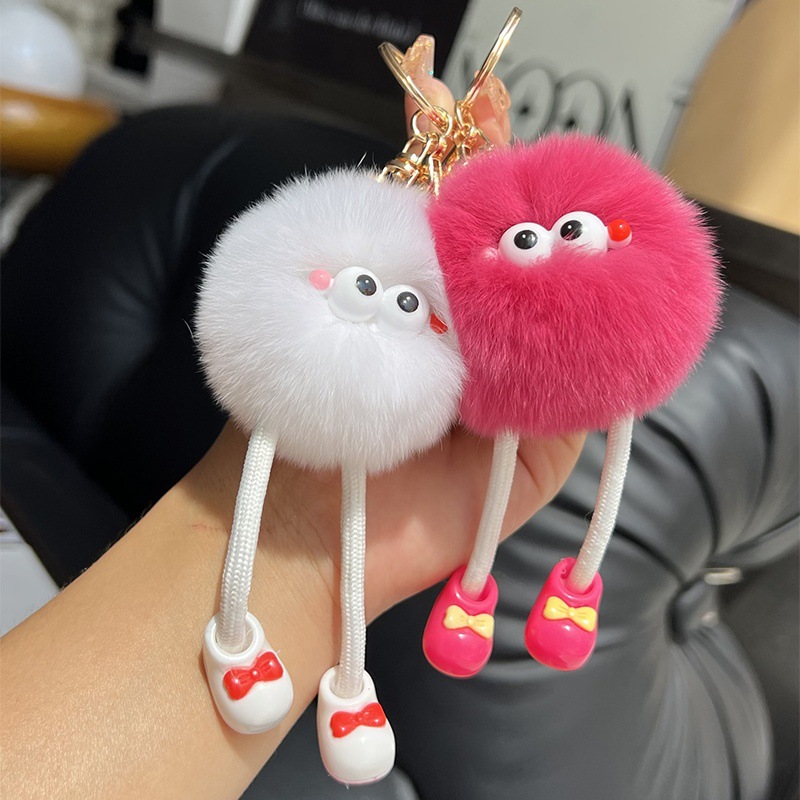 可爱仿獭兔大长腿小煤球汽车钥匙扣挂件毛绒包包挂饰礼物公仔详情22