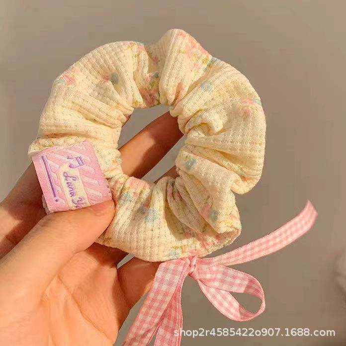 韩系少女心马卡龙色蕾丝花边重工大肠发圈温柔甜美碎花蝴蝶结发饰女头饰饰品详情26