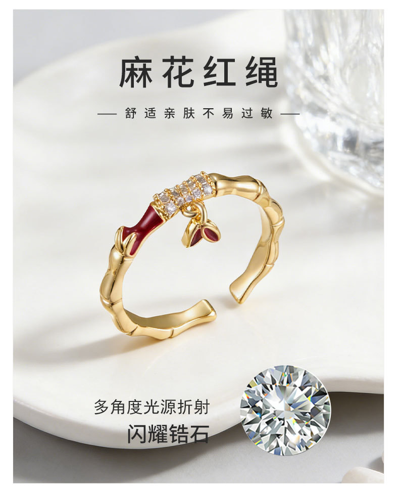 Light luxury Chinese-style bamboo joint open ring, copper alloy micro-inlaid zircon enamel oil drip pendant design, adjustable ring pic 16
