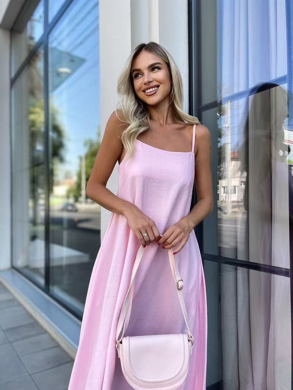In 2025, a new cross-border product for foreign trade on Amazon independent station: a solid-color halter long, large-swing fashionable casual dress for women pic 6