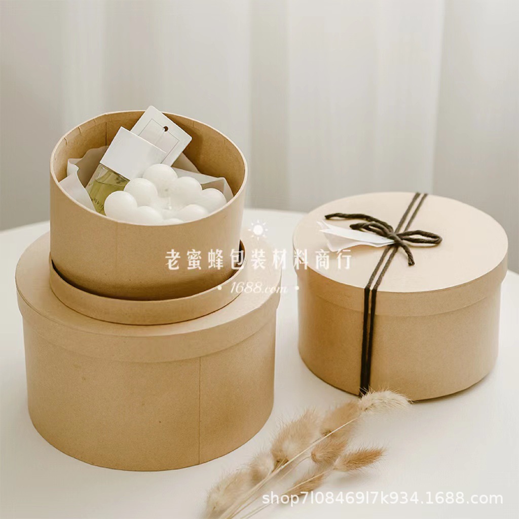 圆形牛皮纸盒圆形伴手礼盒子礼物盒礼品盒圣诞包装盒饼干烘焙包装详情23