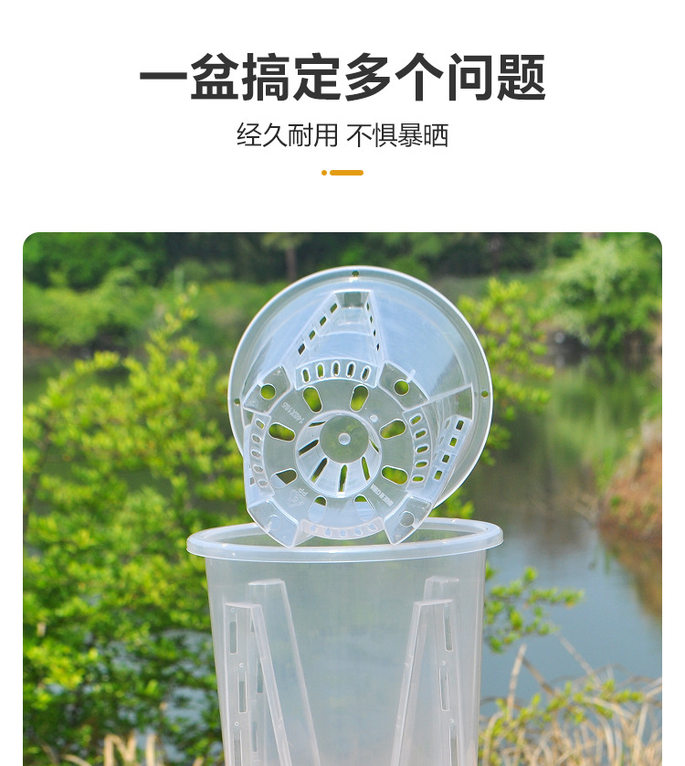 蝴蝶兰专用花盆空气柱透明青山盆特大号大口径塑料圆形桌面高花盆详情4