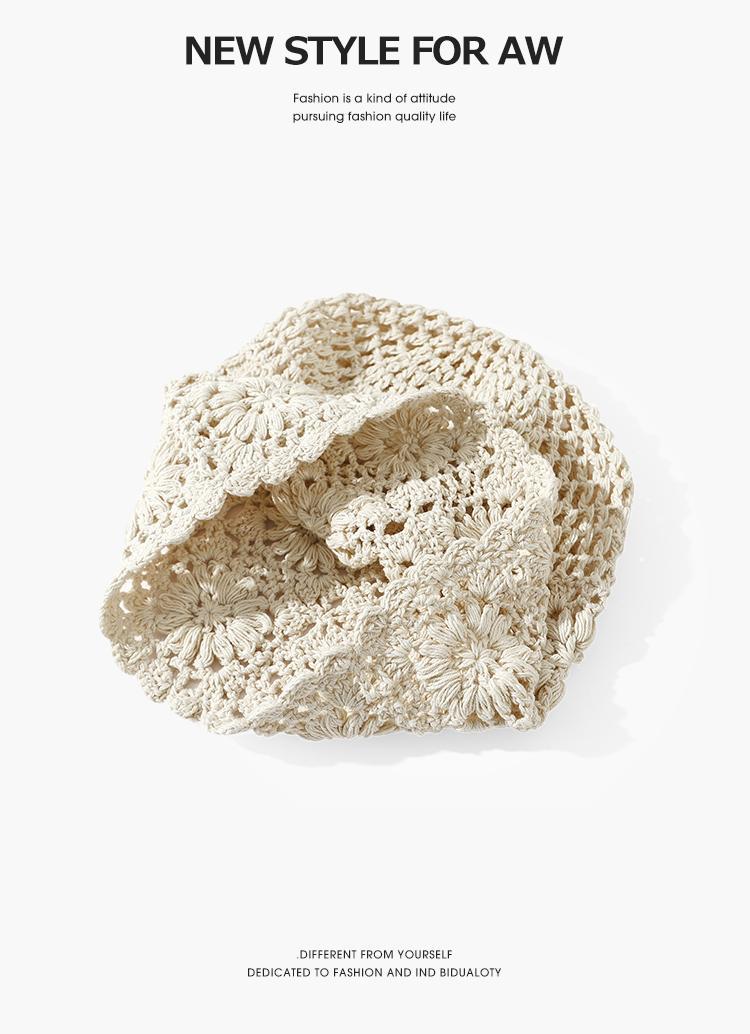 Japanese-style hand-woven headband hats for women, thin, hollowed-out woolen hats, retro and artistic knitted hats, Dui Dui hats pic 8