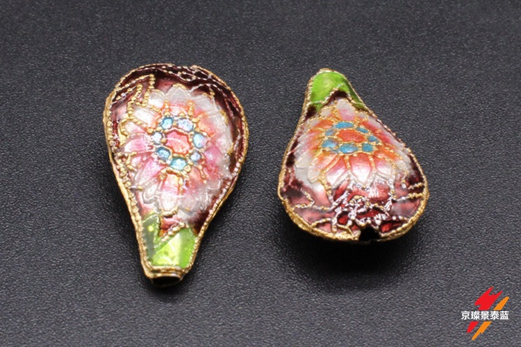 Traditional high-temperature enamel mechanism silver-blue ancient-style jewelry accessory, back cloud partition bead cloisonne 24*15 water drop pic 8