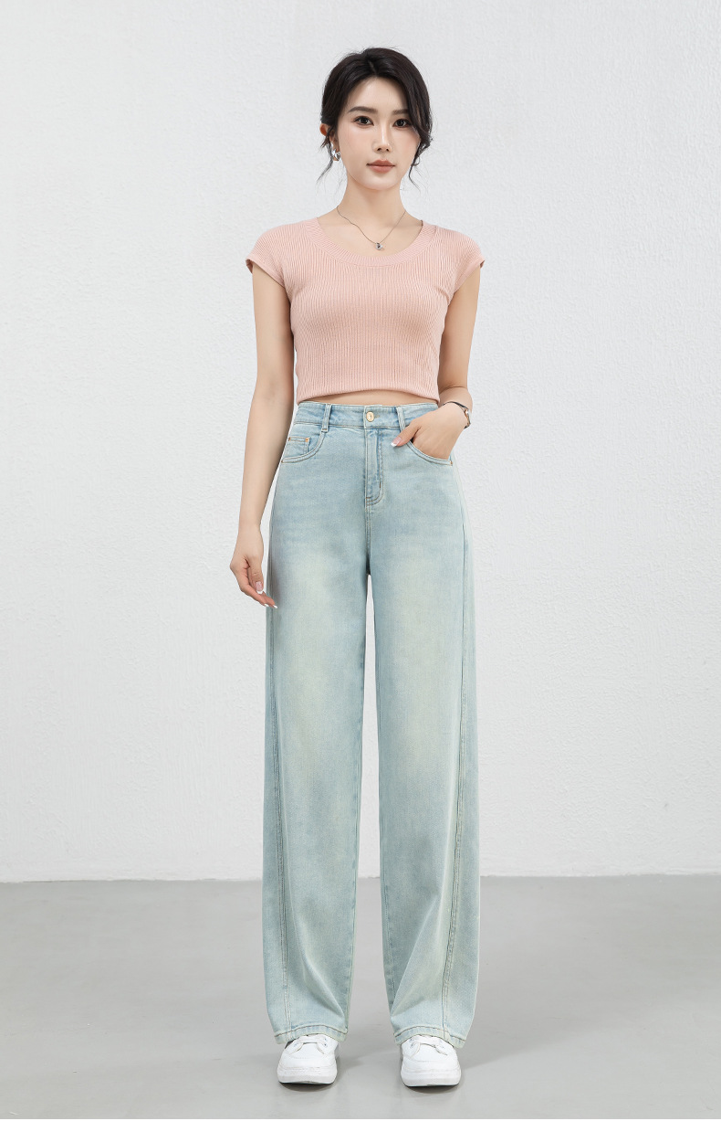 New Spring and summer high-waisted, slimming, wide-leg, straight-leg, drape jeans for women, versatile and casual trousers pic 17