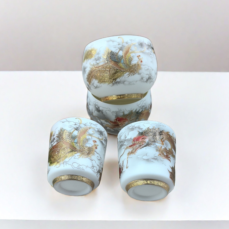 羊脂玉陶瓷龙凤对杯茶碗品茗杯主人杯茶盏高档茶杯礼品详情6