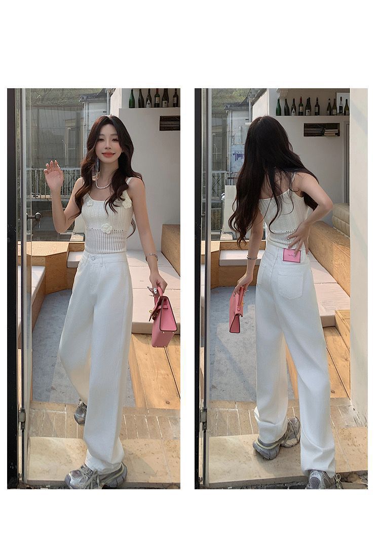 韩版设计感直筒牛仔裤女春秋季新款高腰显瘦显高宽松直筒牛仔裤子详情7