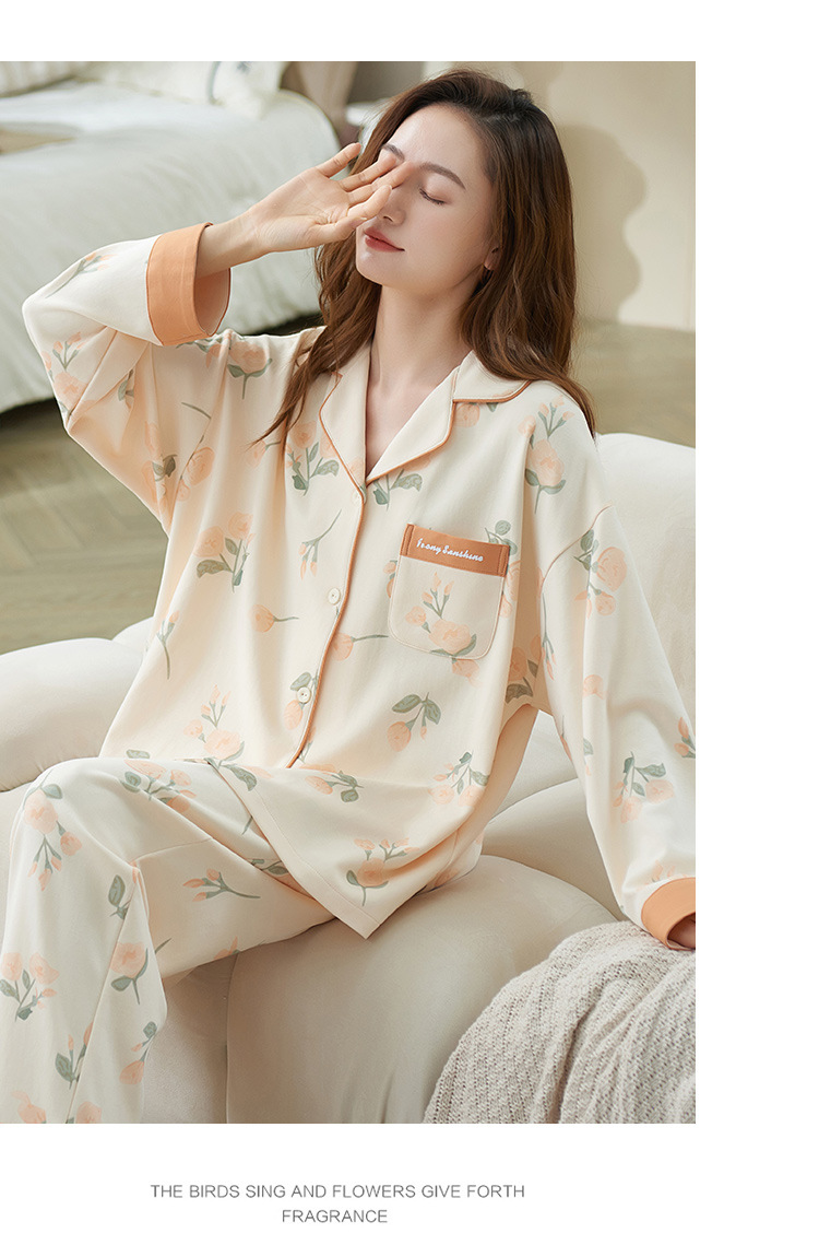 睡衣女士100%纯棉春秋款2024年新款长袖秋冬薄款大码家居服套装详情16