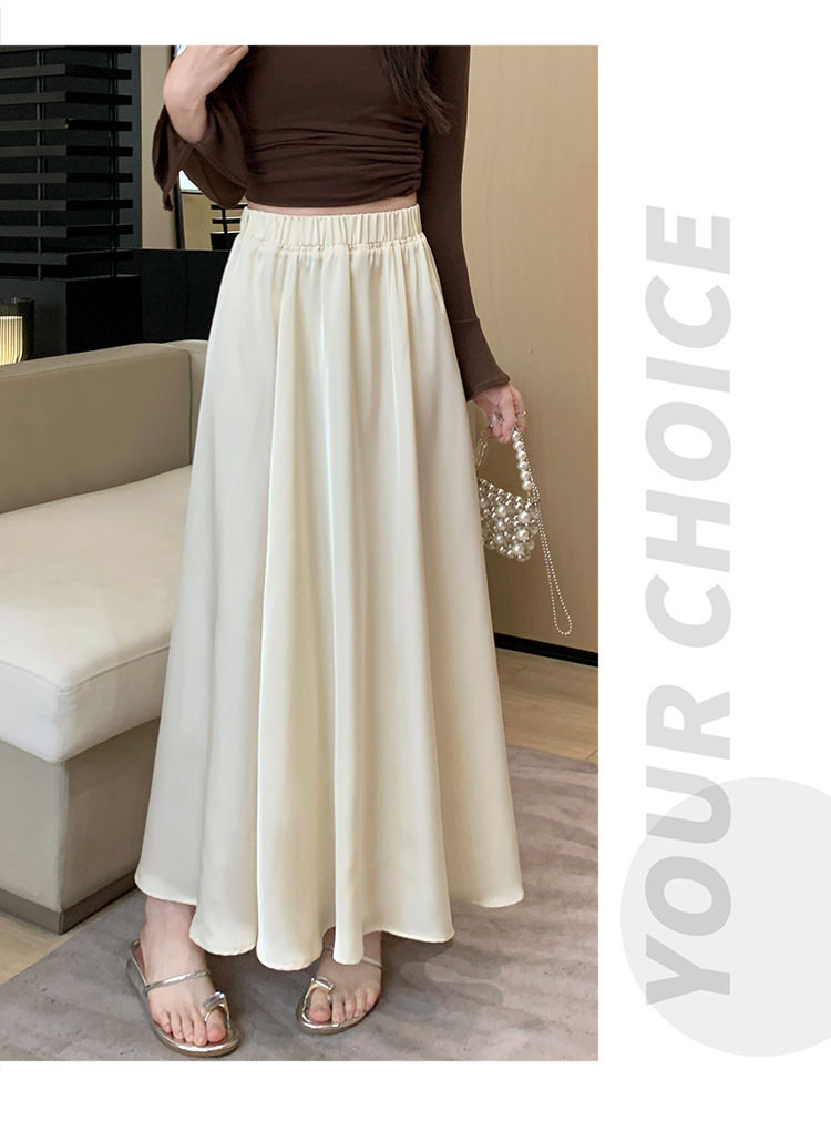 French acetate satin half skirt for women 2024 Spring/Summer pleated long skirt with elastic and tight waist, A-line large swing umbrella skirt pic 32