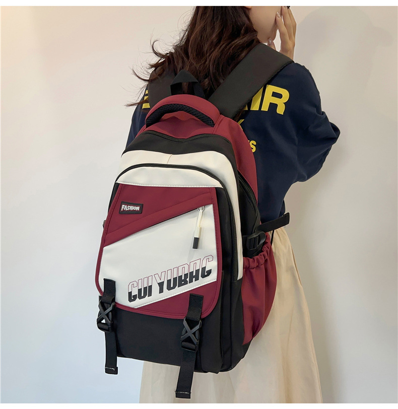 批发跨境双肩包韩版百搭书包撞色大学生高中大容量短途旅行背包详情42