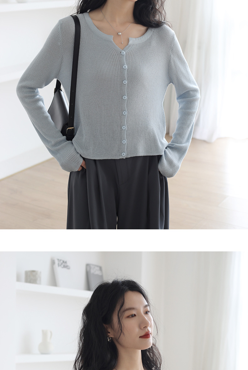 6羊毛品牌女装2025新款圆领长袖针织开衫 宽松百搭毛衣外套 空调衫秋季外搭女士精致加工详情6