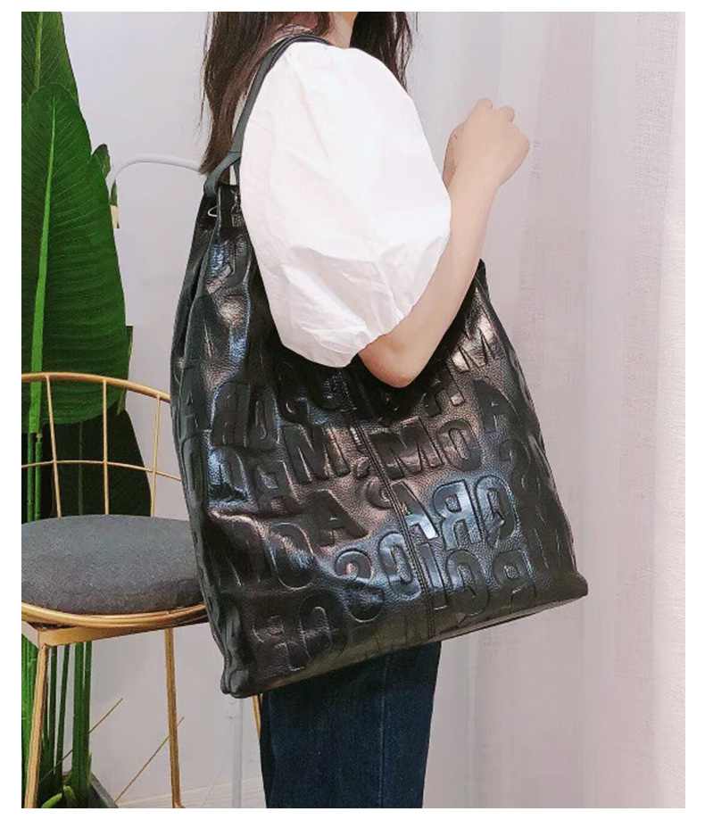 跨境托特包真皮女包新款大容量大包高级感头层牛皮通勤腋下单肩包详情13