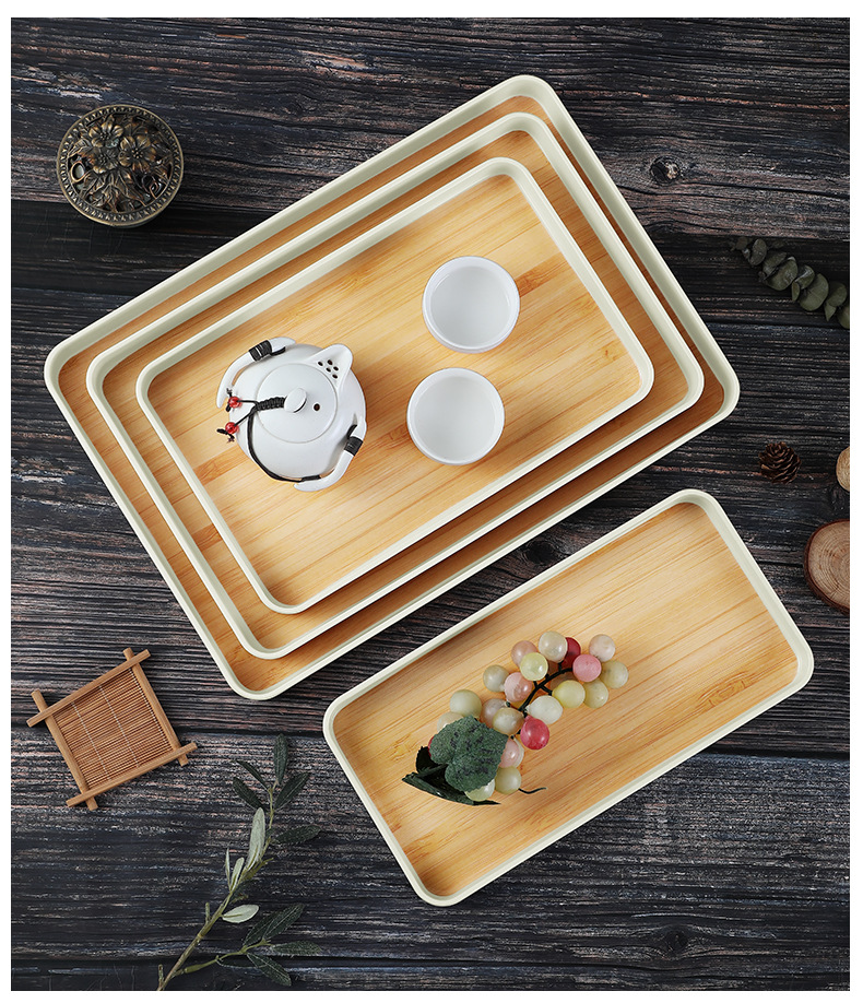 Carefully selected melamine Japanese tea tray, square ins household tea set, dinner plate, deep plate for tea cups, light luxury bamboo pattern tray pic 10