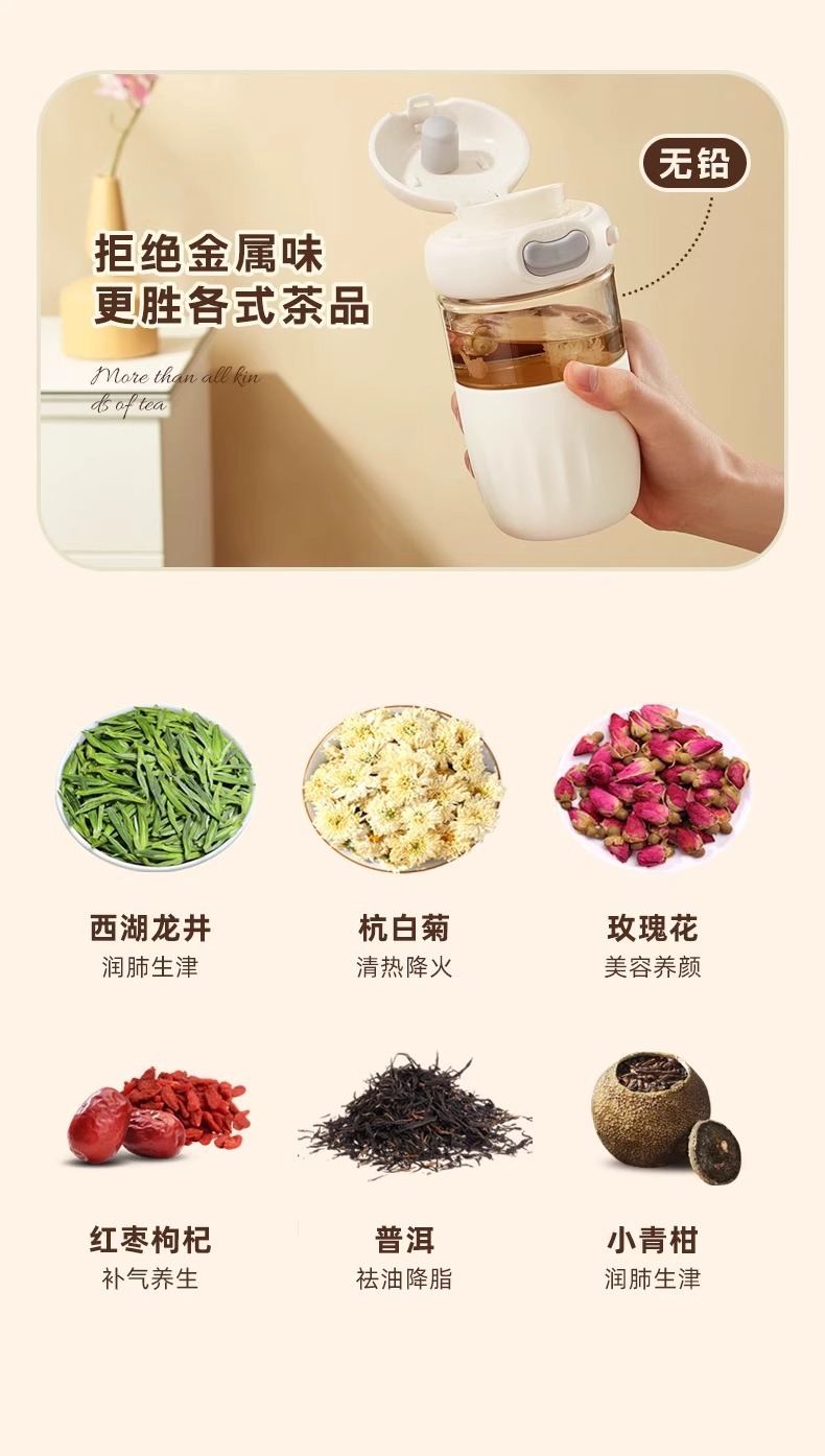 草莓生活茶水分离杯高颜值 花茶杯 高档喝茶杯女士玻璃水杯夏季女详情13