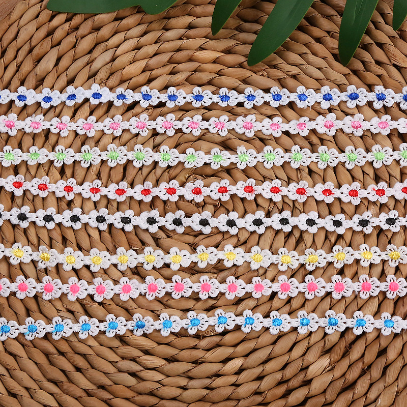 1.1CM 5-petal multi-color chrysanthemum milk silk lace and colorful embroidered lace factory for sale pic 14