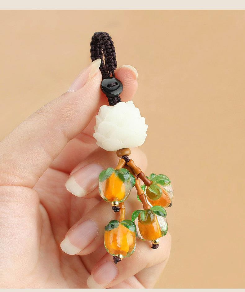 复古好柿连年汽车钥匙扣菩提雕刻钥匙挂件手工编织男女创意小礼品详情3