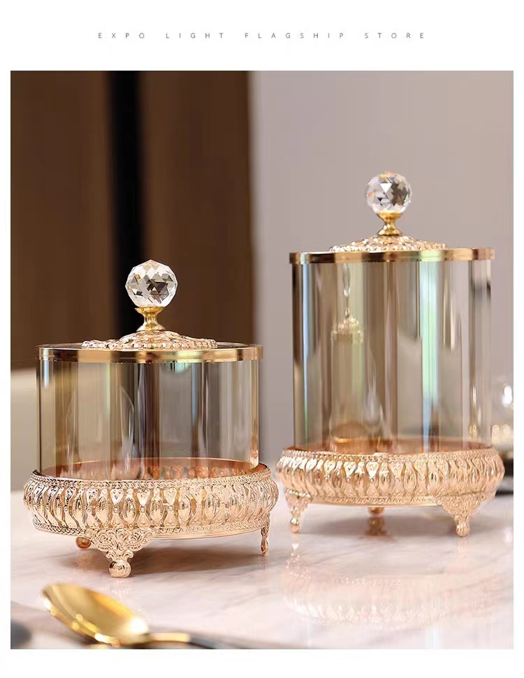 跨境金色电镀糖果罐三件套糖果罐干果收纳罐创意轻奢家居装饰品详情9