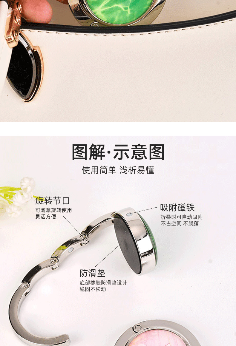可折叠挂钩办公室桌面挂包神器课桌免打孔挂包器便携折叠包包挂钩详情8