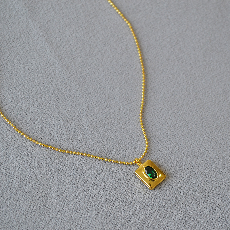 法式小众文艺复古孔雀石串珠祖母绿几何方形吊坠双层叠戴气质项链详情6