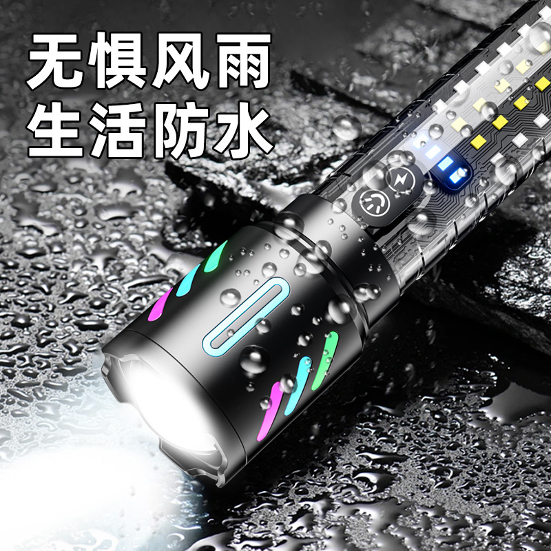 强光充电长续航电筒红蓝警示户外变焦远射镭射轰天炮露营手电筒详情4