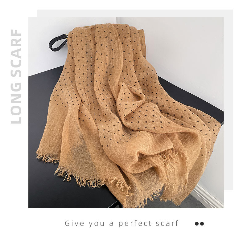 高级感韩系圆点印花棉麻围巾冬季百搭长巾披肩批发详情6