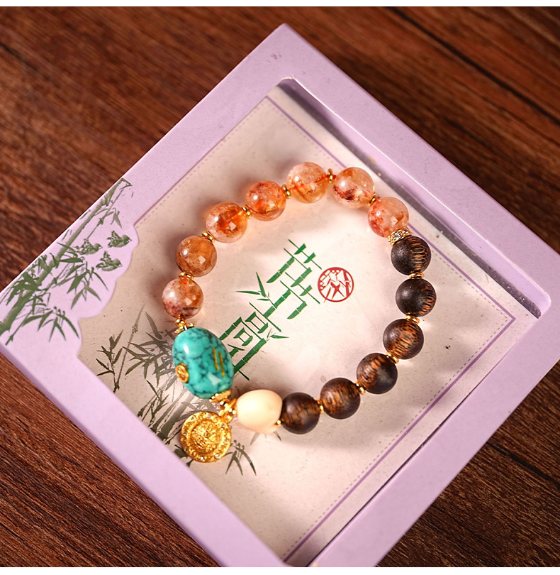 新中式天然黄塔晶沉香手串高级感复古吊坠女水晶手链串珠饰品配饰详情12