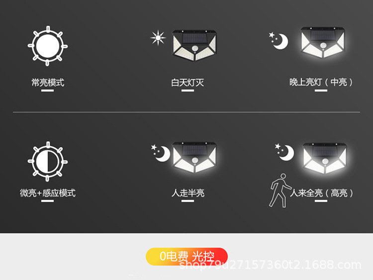 SH-100 LED solar outdoor sensor lamp, four-sided charging street lamp, wall lamp, solar lamp, solar energy saving pic 3