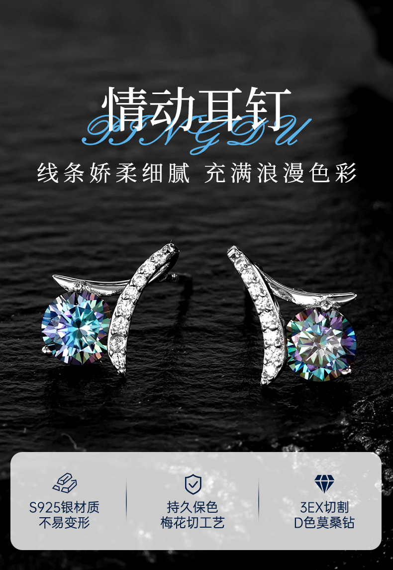 Zhuoheng Select s925 Pure Silver Moissanite Earrings for Women with a high-end feel, new style ear studs, a bestseller in 2026, featuring a light luxury and high-end feel pic 1