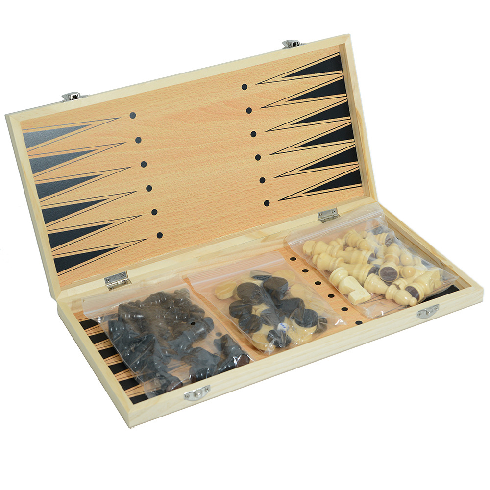 Direct sales from the manufacturer of three-in-one wooden chess solid wood set, foldable portable competitive and educational toys pic 2