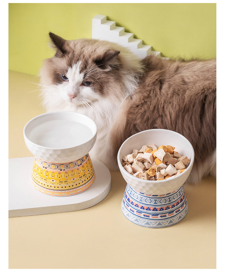 陶瓷猫碗高脚保护颈椎猫粮碗猫咪狗猫盆饮水碗宠物零食碗跨境批发详情3