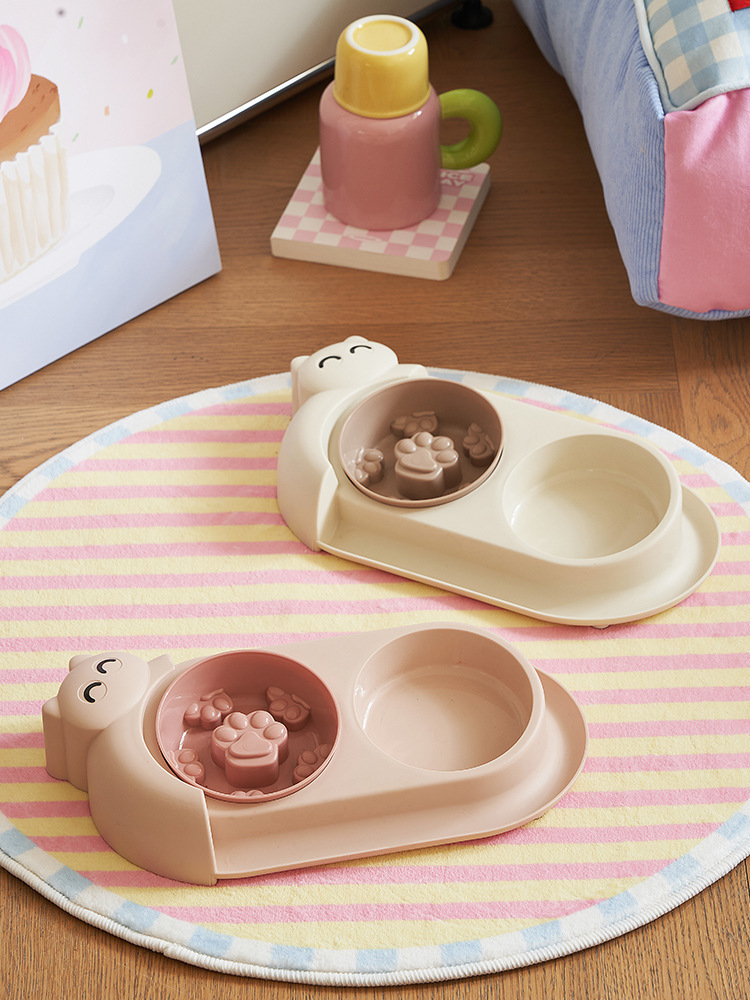 Multi-functional pet double-bowl cartoon with stainless steel bowl, pet feeding utensils, pet water and feeding two-in-one anti-slip bowl pic 15