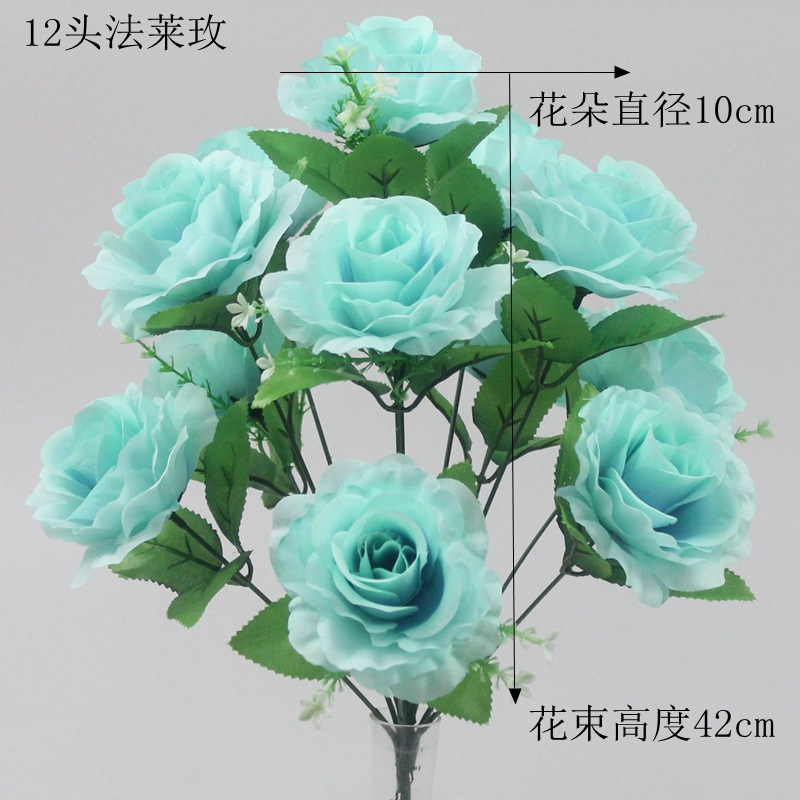 跨境仿真玫瑰花束12头娟花蓝色妖姬人造花婚庆造型居家装饰摆放花详情3