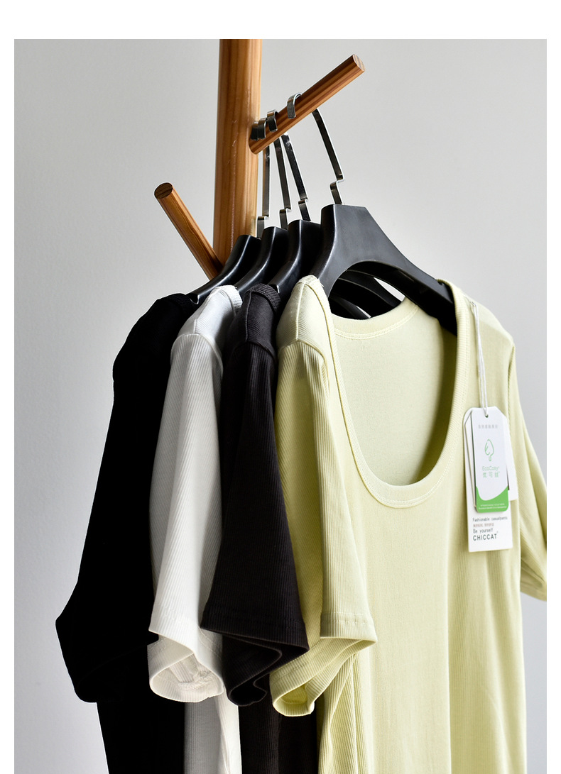 【u 领棉T恤】夏新款女装棉优可丝混纺精品质感大码U 领显瘦T恤女详情32