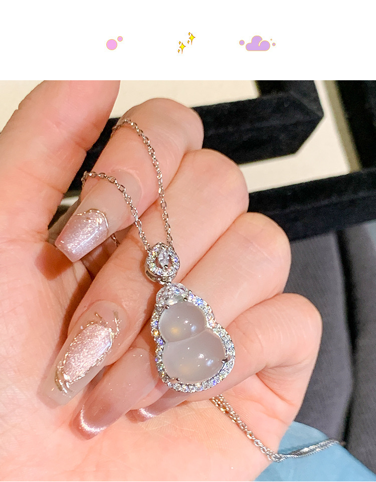 白玉髓葫芦项链女925纯银冰种葫芦白玉髓吊坠定制设计感锁骨链女详情4