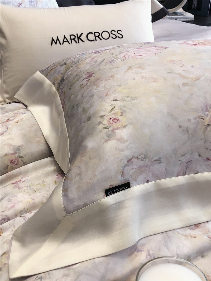 Cool ultra-fine denier Tencel summer light and cool condensation filament four-piece set, elegant printed sweat-absorbing nude bedding pic 35