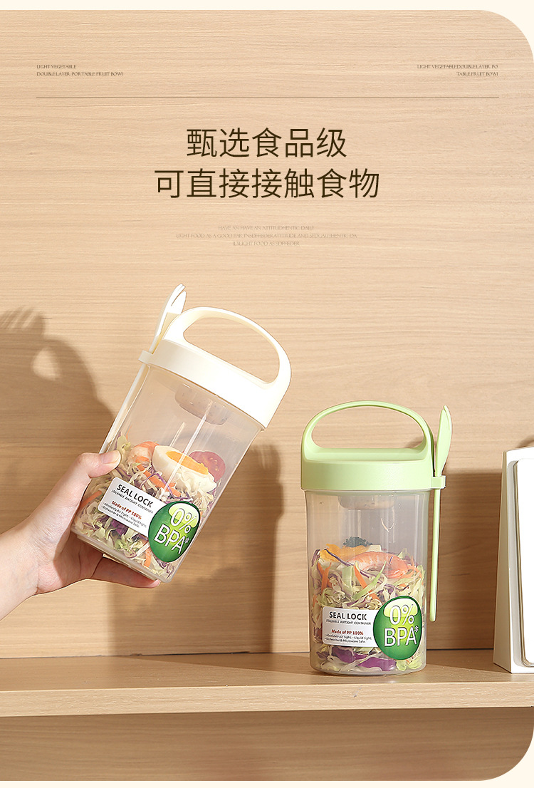 Creative double-layer circular sealed food storage box, breakfast fruit takeout microwave plastic lunch box with tableware storage box pic 4
