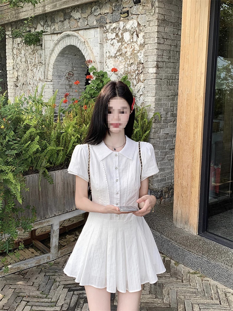 新中式白色泡泡袖衬衫连衣裙子女夏季法式气质小个子收腰甜美短裙详情25