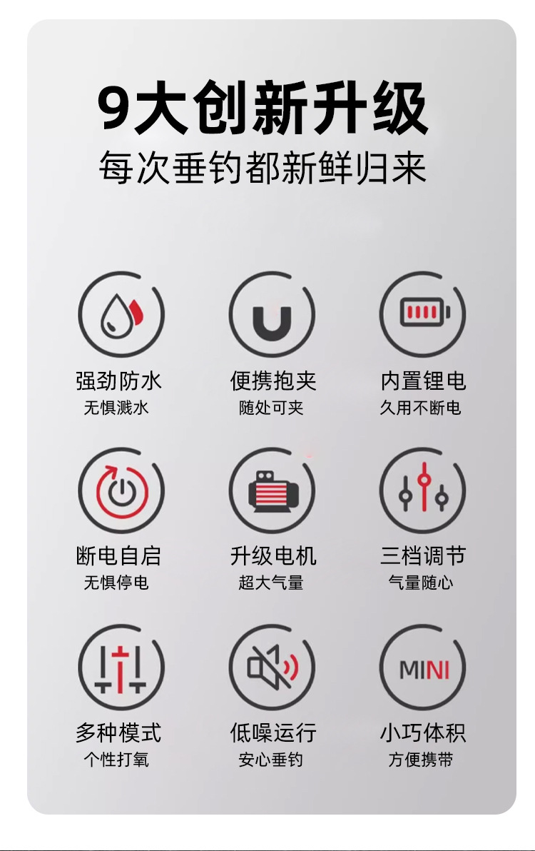 新款便携式钓鱼氧气泵锂电池低噪静音增氧机全自动长续航增压泵详情2