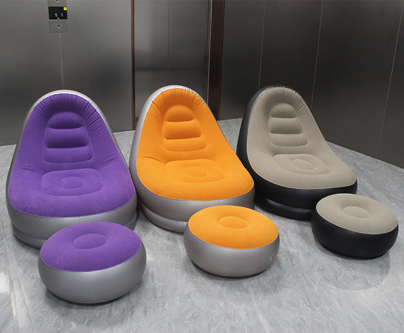 Foldable inflatable sofa chair with footrests and flocking, outdoor portable inflatable sofa, home lazy lounge chair sofa pic 7