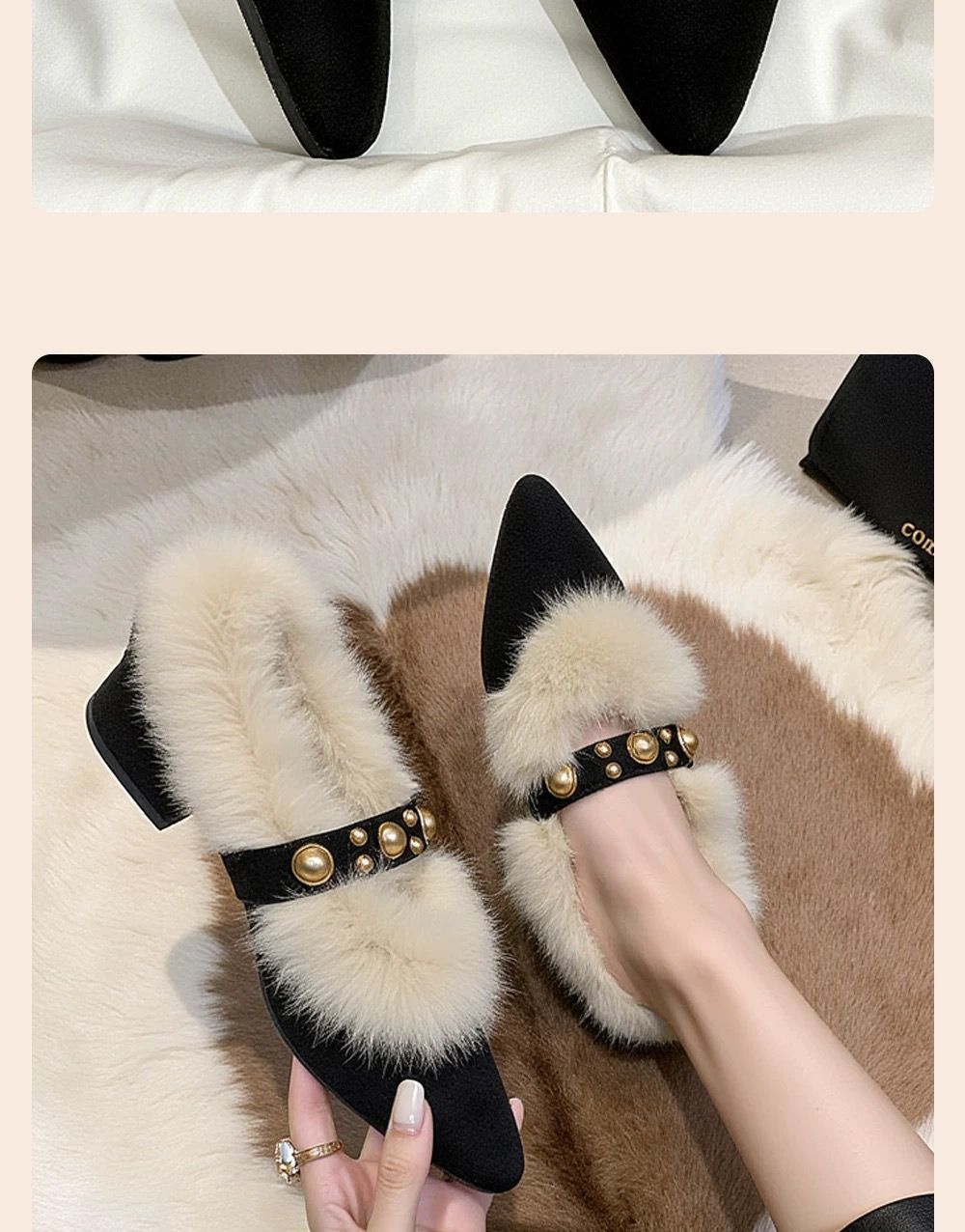 法式仙女风气质百搭一脚蹬毛毛鞋2025年秋冬新款外穿粗跟尖头单鞋详情3