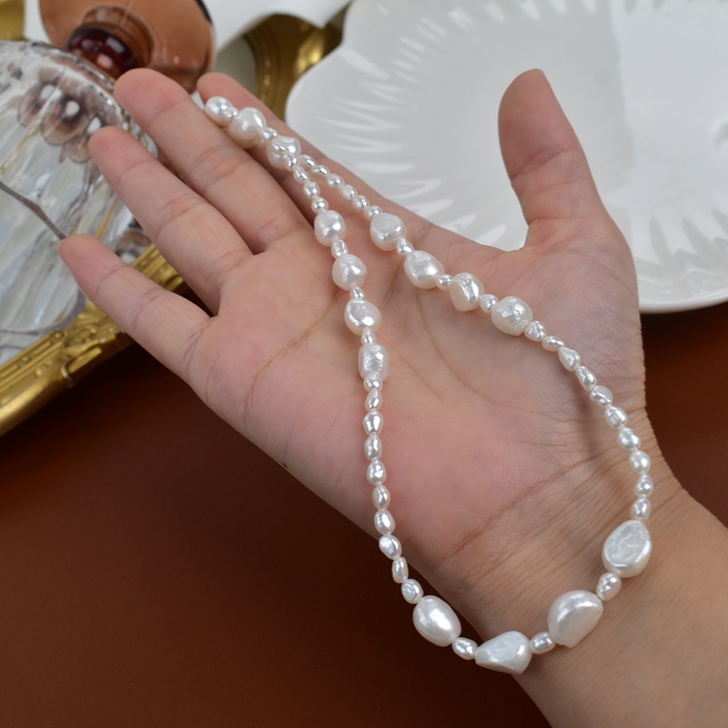 Collar de perlas de agua dulce natural otoño e invierno vestir alto sentido gargantilla moda mujer perla barroca suéter cadena pic 10
