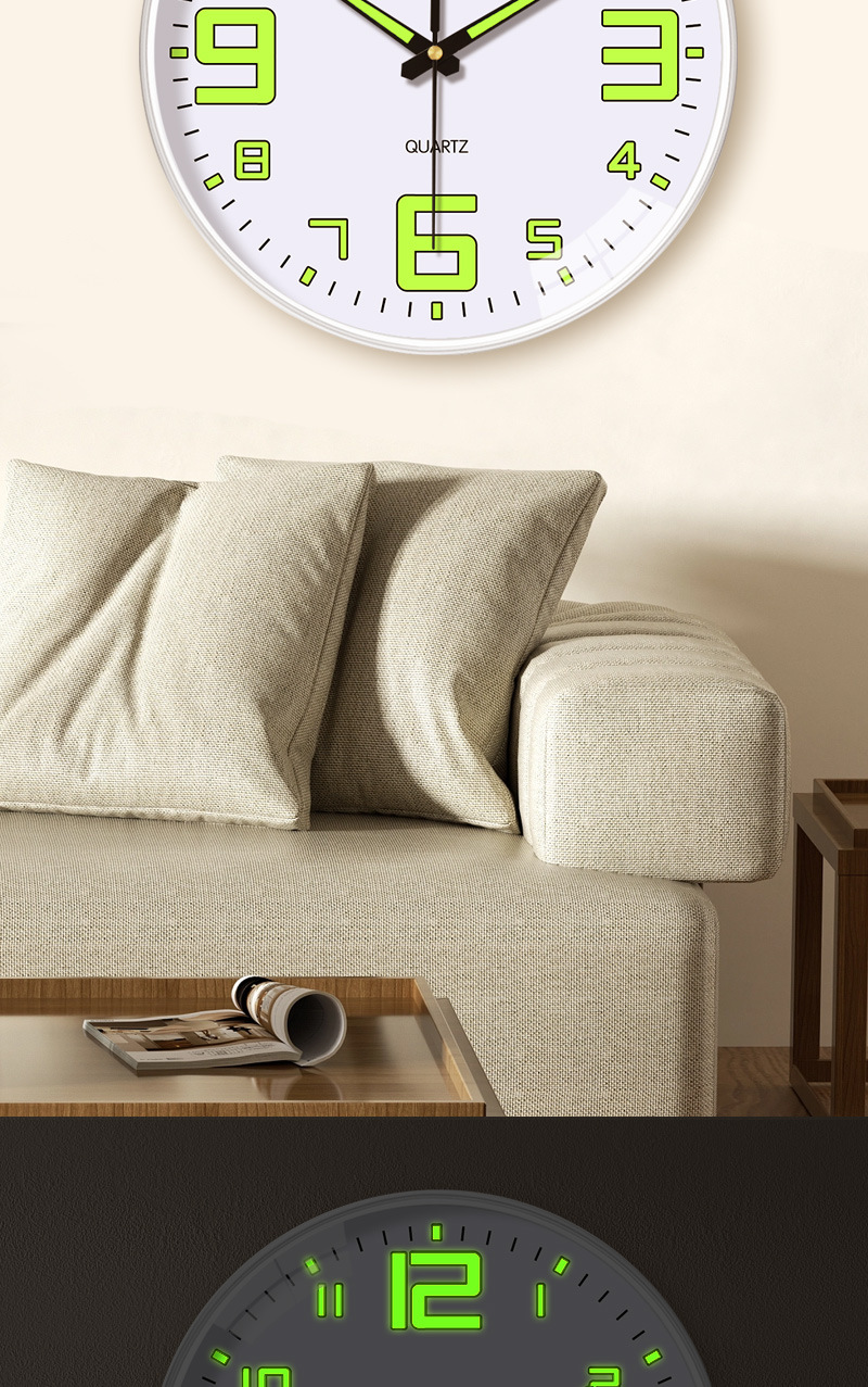 【8英寸20cm】挂钟家用客厅装饰夜光钟表时尚静音免打孔挂墙钟表详情4