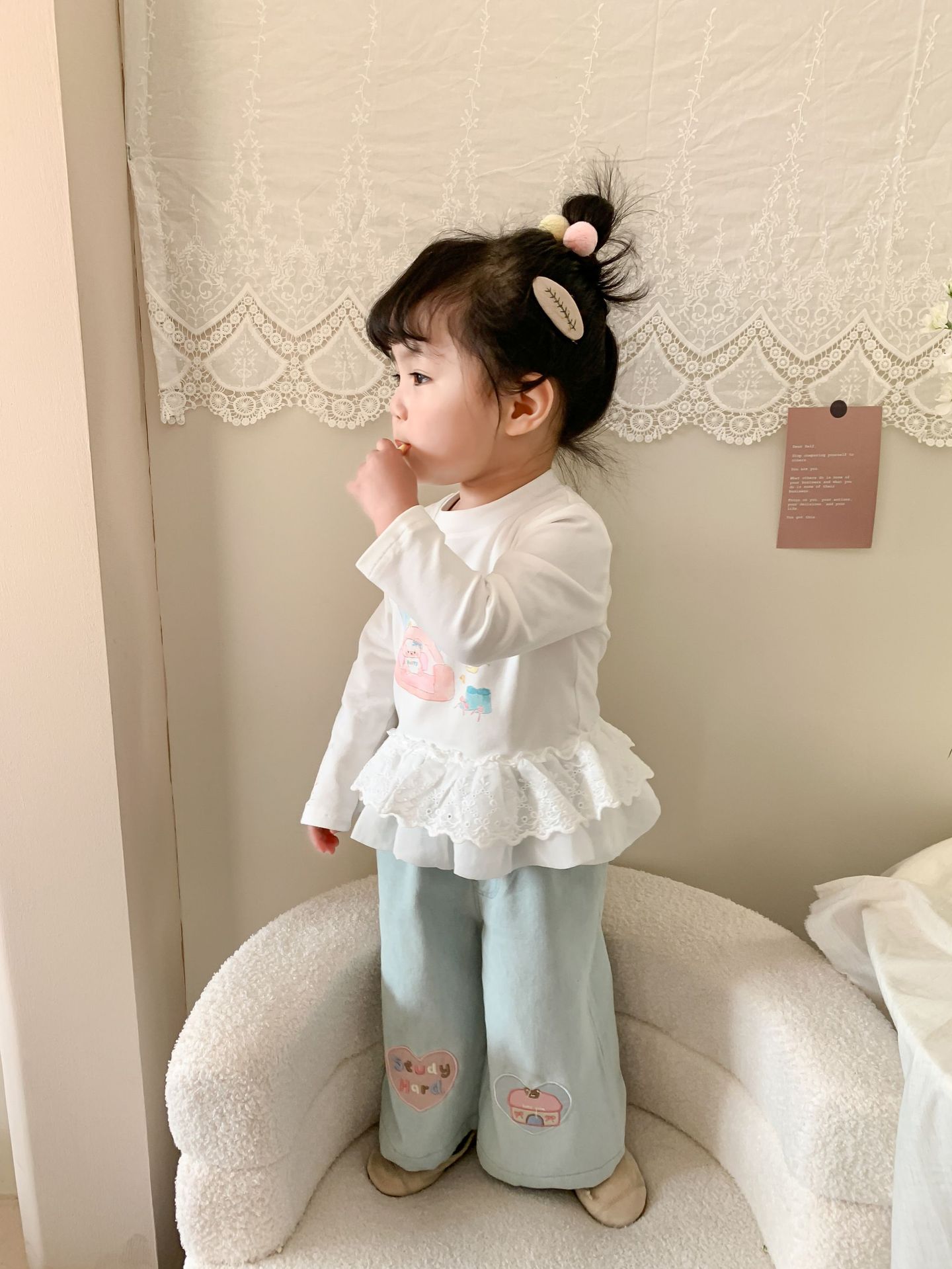 Caña pear niño niña traje primavera 2026 nuevo estilo niños korean manga larga camiseta jeans mujer bebé ropa pic 26