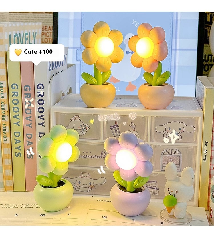 跨境小夜灯迷你小花床头创意不插电氛围灯礼物台灯可爱床头摆件详情8