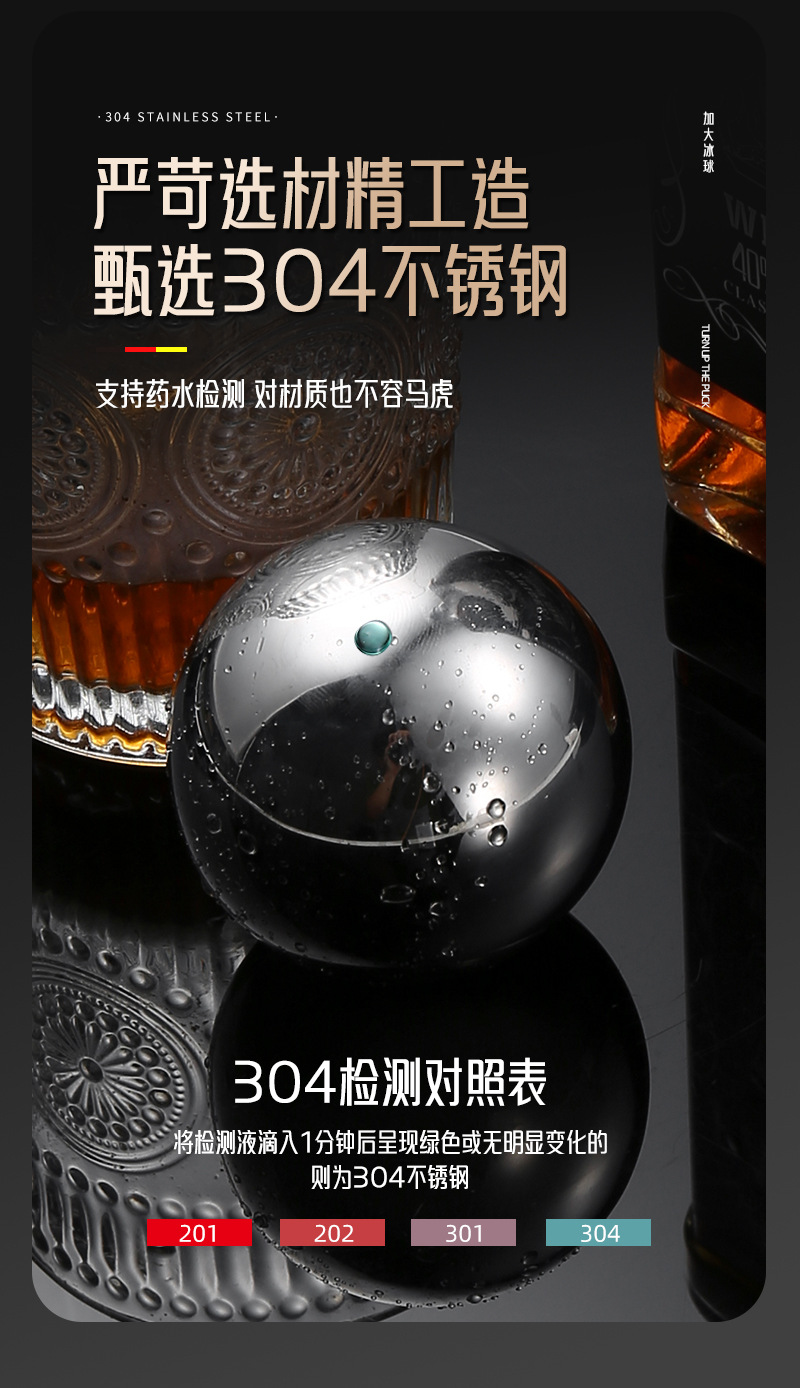 304不锈钢冰球威士忌速冻冰酒石不锈钢冰块美容冰波球圆形冰球详情3