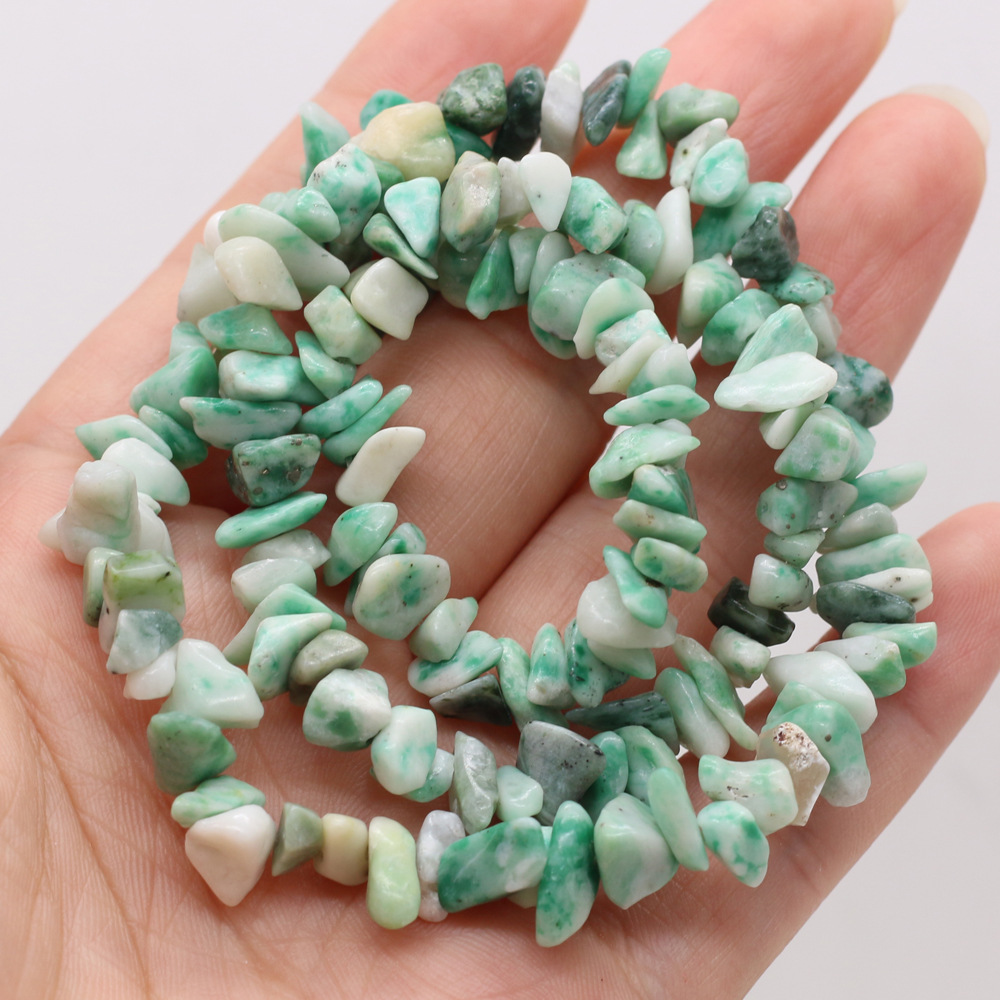 Natural crushed stone green Dongling blue pine raw stone beads with holes semi-finished DIY jewelry handcrafted accessories wholesale pic 13