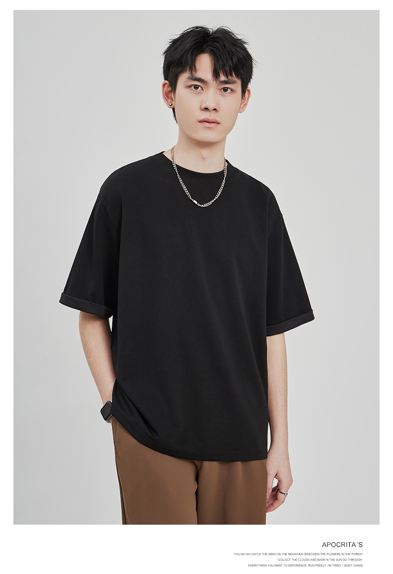 APO男装|潮流垂感针织T恤男士2025春夏新款纯色宽松休闲短袖上衣详情22