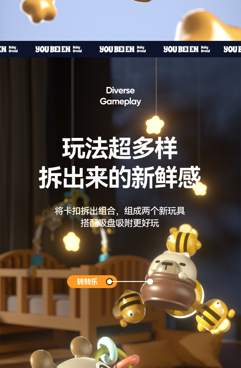 Cross-border baby stroller hanging items, bed bells, multi-functional rotating bell soothing toys, baby bed hanging toys pic 11