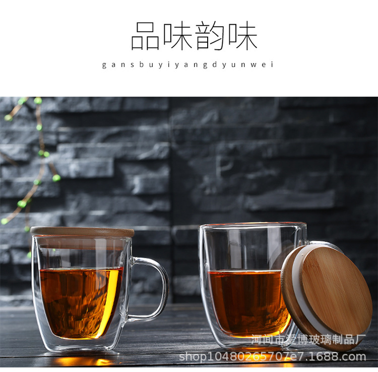 现代简约带把透明玻璃茶杯 马克杯咖啡杯果汁杯 双层隔热玻璃杯详情15